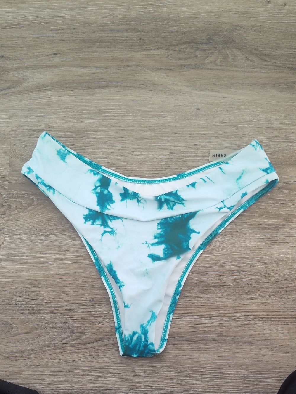 SHEIN White Teal Tie-Dye High Cut Bikini Bottom